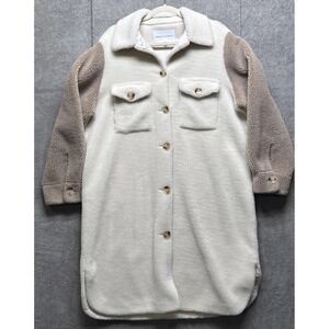 Rebecca Minkoff Plush Long Shirt Jacket Teddy Coat Shearling Colorblock L‎ Beige